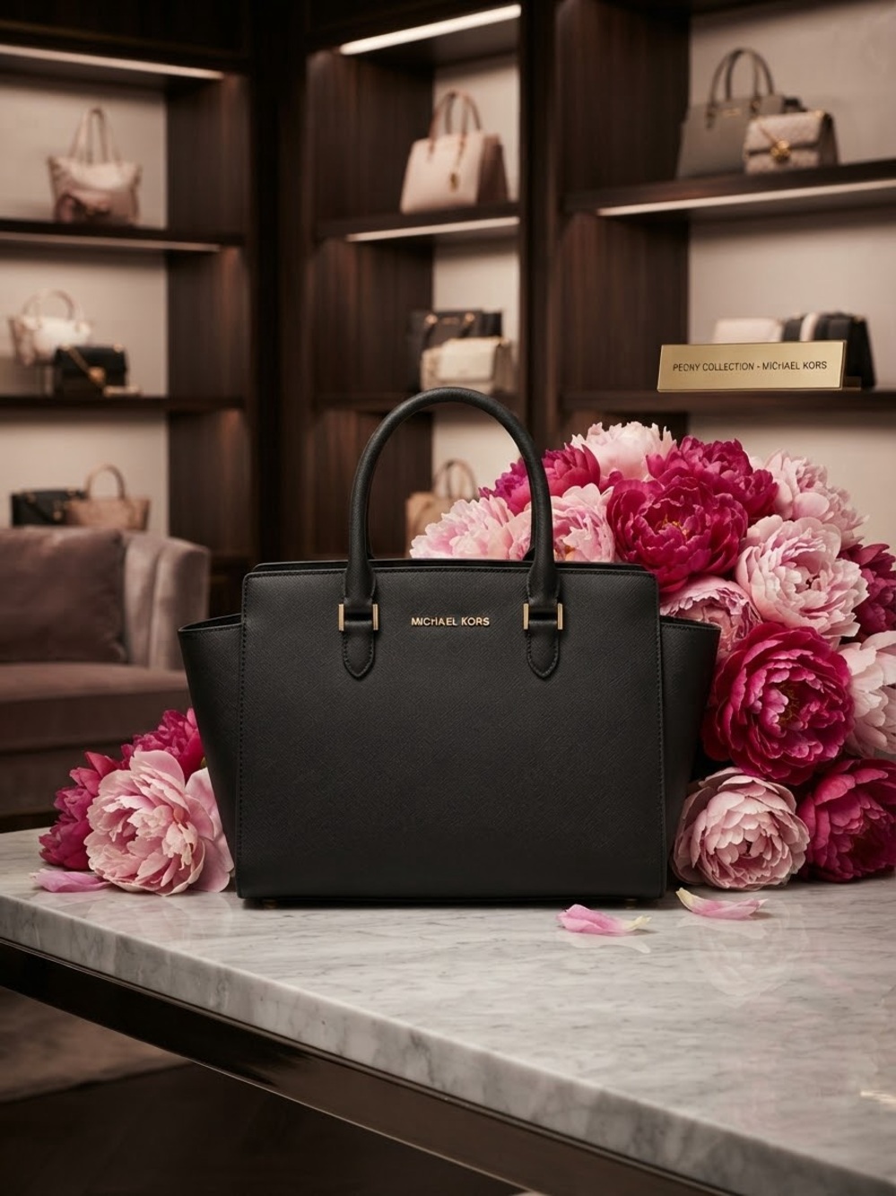 Michael Kors Black Structured Saffiano Satchel